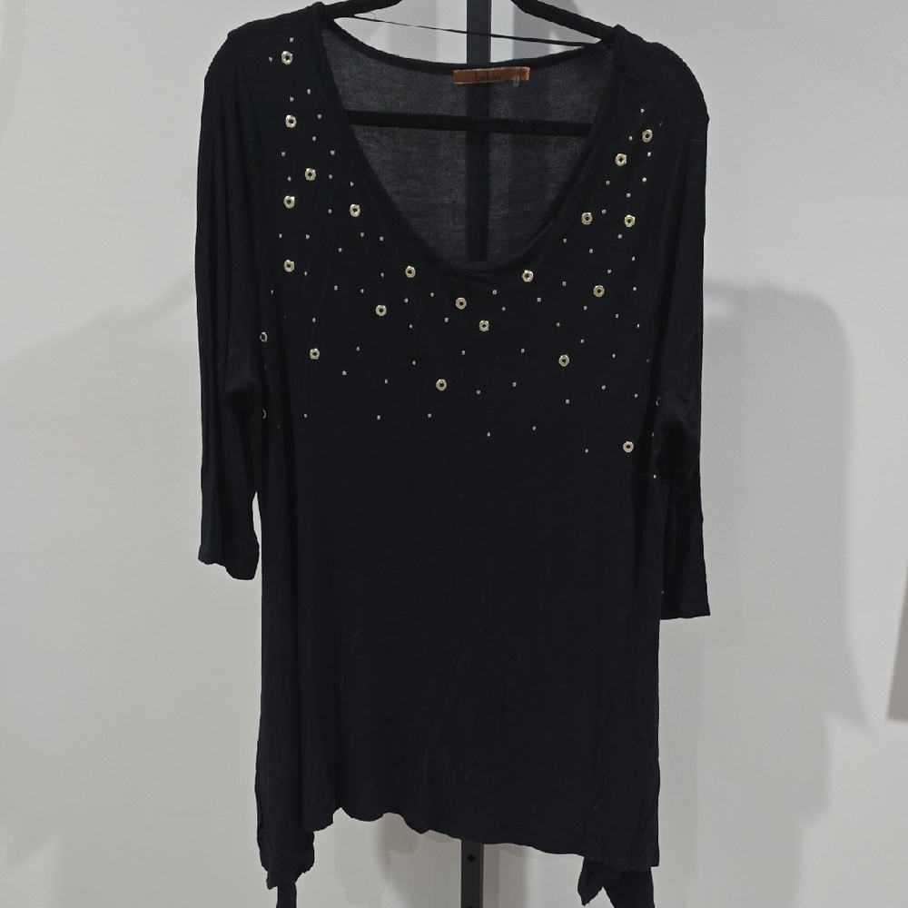 EUC Black Tunic Top With Gold Detail